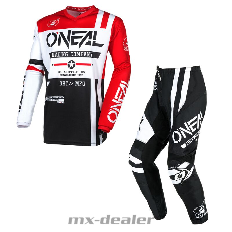 O Neal Element Warhawk V24 Schwarz Rot Cross Hose Jersey MX Motocross