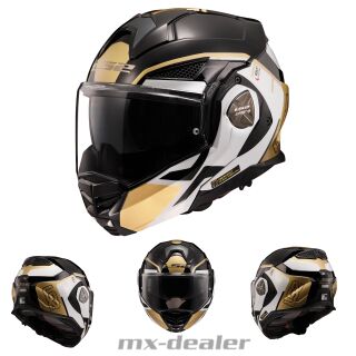 LS2 FF901 Advant X Metryk Schwarz Gold Klapphelm Motorrad Helm + dunkles Visier